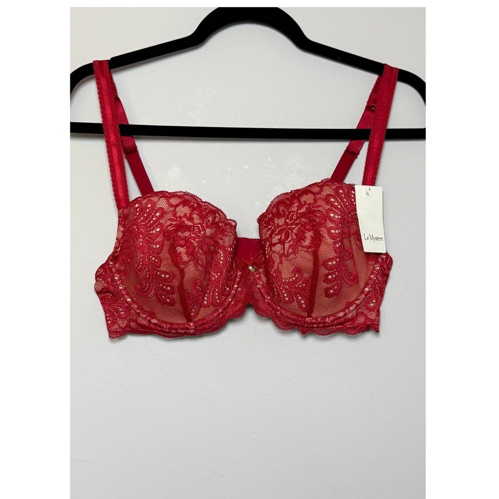 Le Mystère Sophia Lace Red Underwire Bra 38D NWT